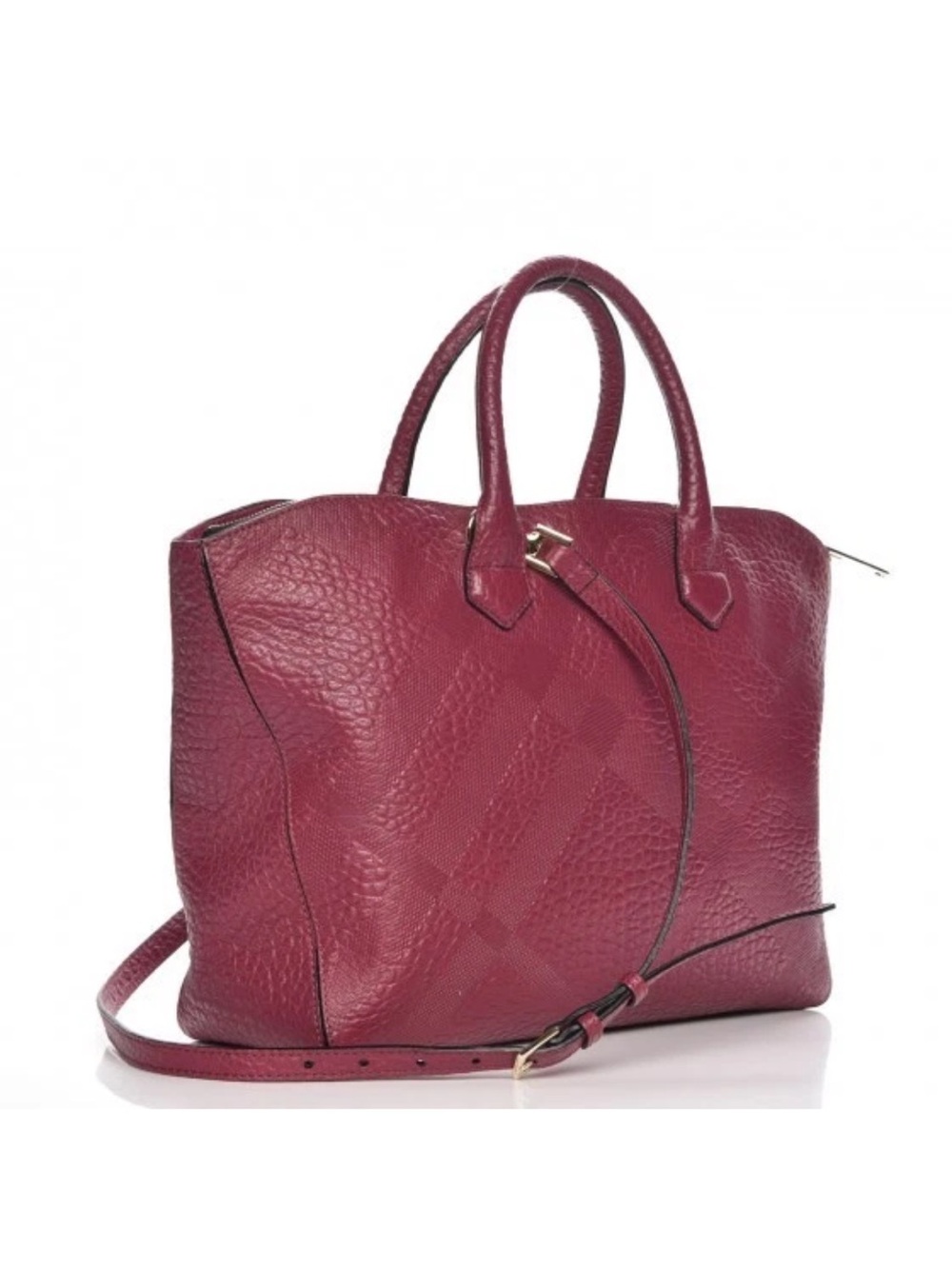 Burberry London Grainy Leather Check Medium Dewsbury Tote Bag Dark Plum NWOT - Picture 1 of 11